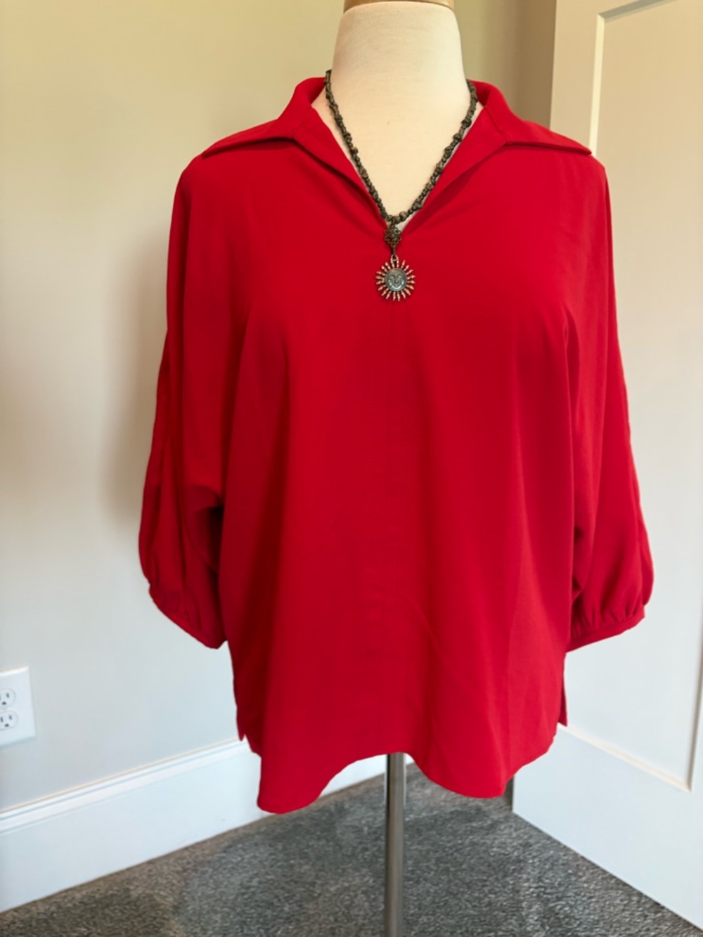 Joseph Ribkoff Bold Red V-Neck Dolman Sleeve Blouse